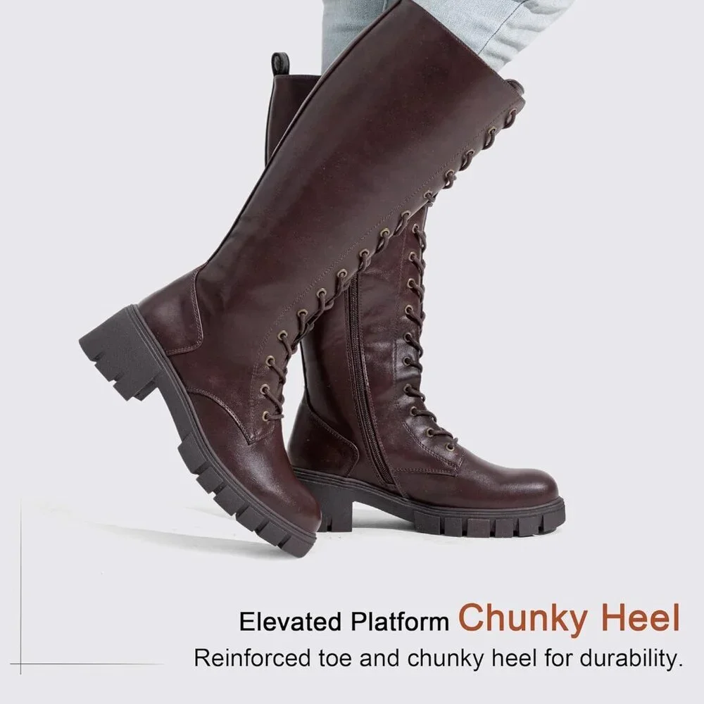 Women's Whisky 953 Chunky Platform Heel Lace Gothic Knee High Combat Boots